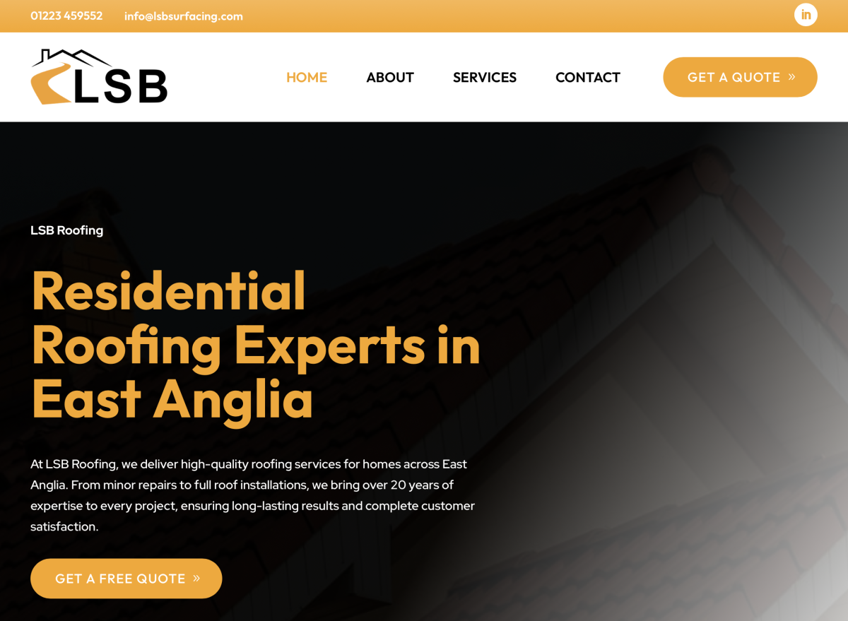 Website for a roofing company